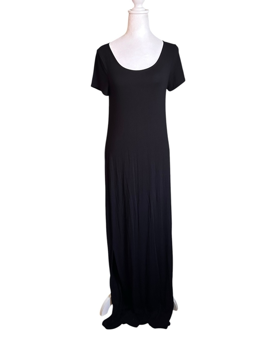 White House Black Market Black Shirt Sleeve 2 Side Slits Maxi Lounge Dress Sz XS